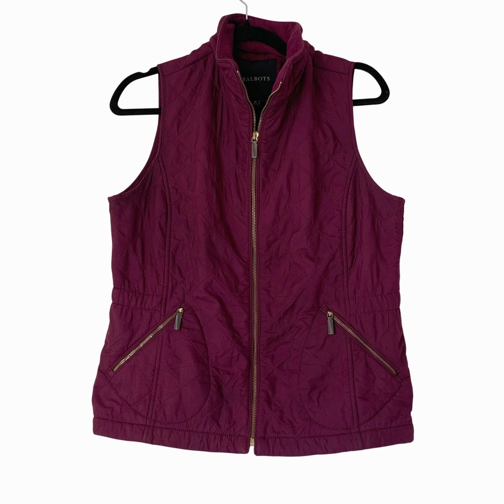 Talbots Quilted Vest Women M Wine Burgundy Outdoor Old Money Preppy Equestrian